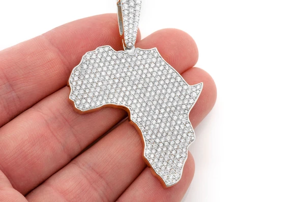 africa continent pendant 14k gold color white diamonds white 3