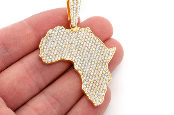 africa continent pendant 14k gold color yellow diamonds white 3