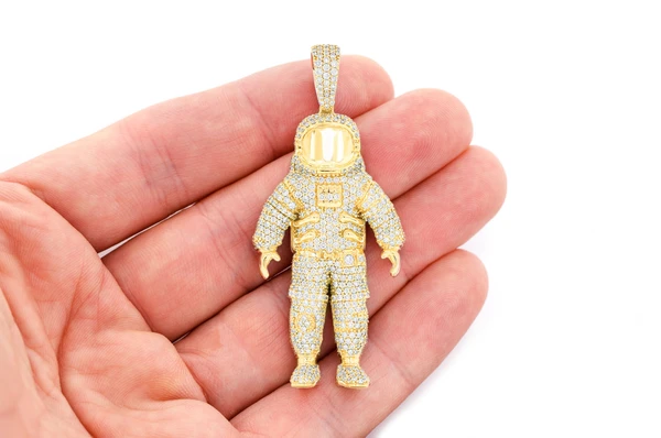 astronaut pendant 14k gold color yellow diamonds white 3