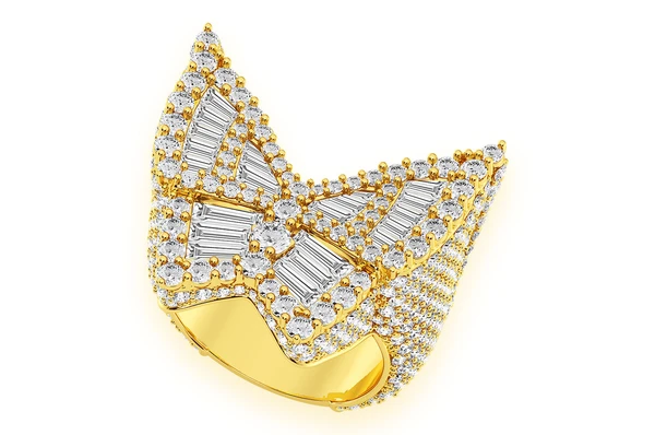 baguette butterfly side pave signet ring 14k gold color yellow 2