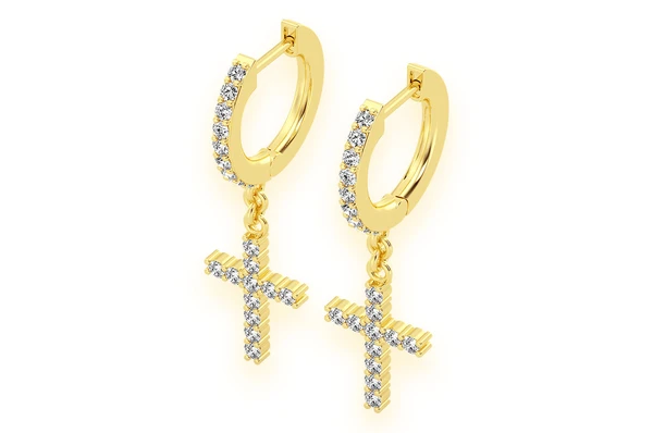 dangling cross huggie hoop earrings 14k gold color yellow 2