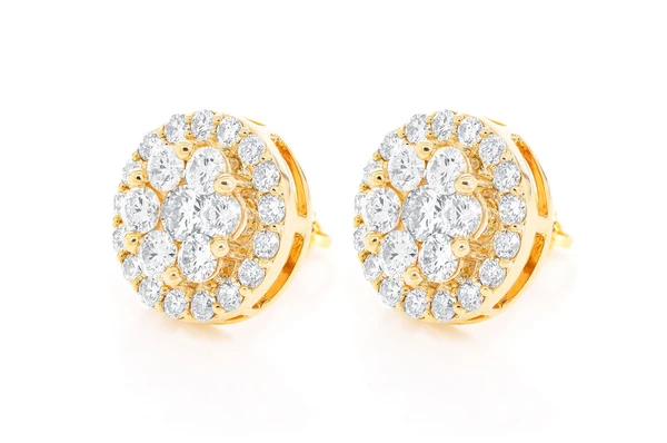 halo flower stud earrings 14k gold color yellow 2